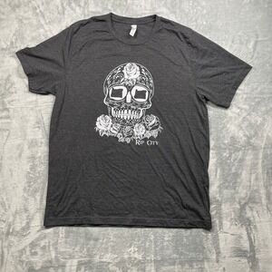 Bella Canvas Dark Gray Rip City Skull Roses Graphic T Shirt Men XL